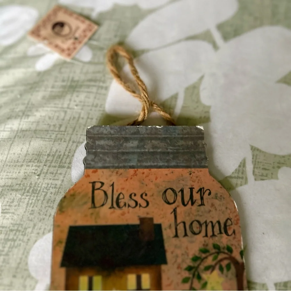 VTG Rustic Farmhouse Mason Jar Shape Cottagecore Bless This Home Pumpkin Wall